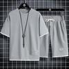 Waffle Men's Summer Short Sleeve And Shorts Two Piece Sets Sports Casual Tracksuit Men Comfortable Cool Shorts Oversized Set