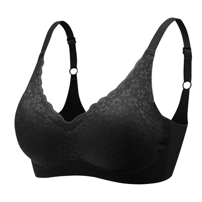 

New sexy lace underwear, one-piece seamless and comfortable, gathered on the upper support, side-closed breasts, no steel ring bra M(75ABC) чёрный