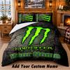 Set Biancheria da Letto con Fantasia Monster Energy 3 Pezzi Nome Personalizzato, Lenzuolo e Federe per Camera da Letto di Casa
