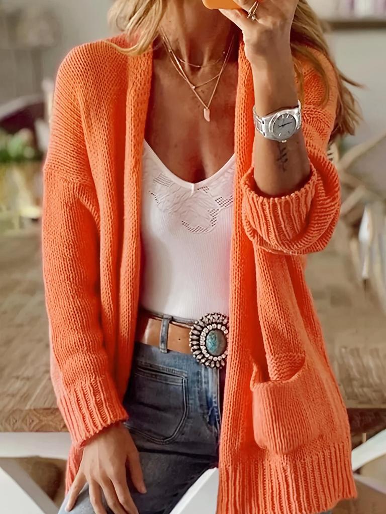 Women's Knitted Long Sleeve Mid-Length Cardigan for Spring and Autumn.