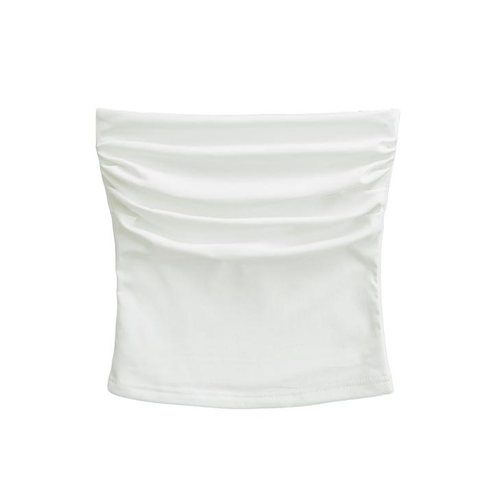 Tube top one-word collar pleated outer wear summer dopamine slim top women's summer sexy babes waist vest double layer