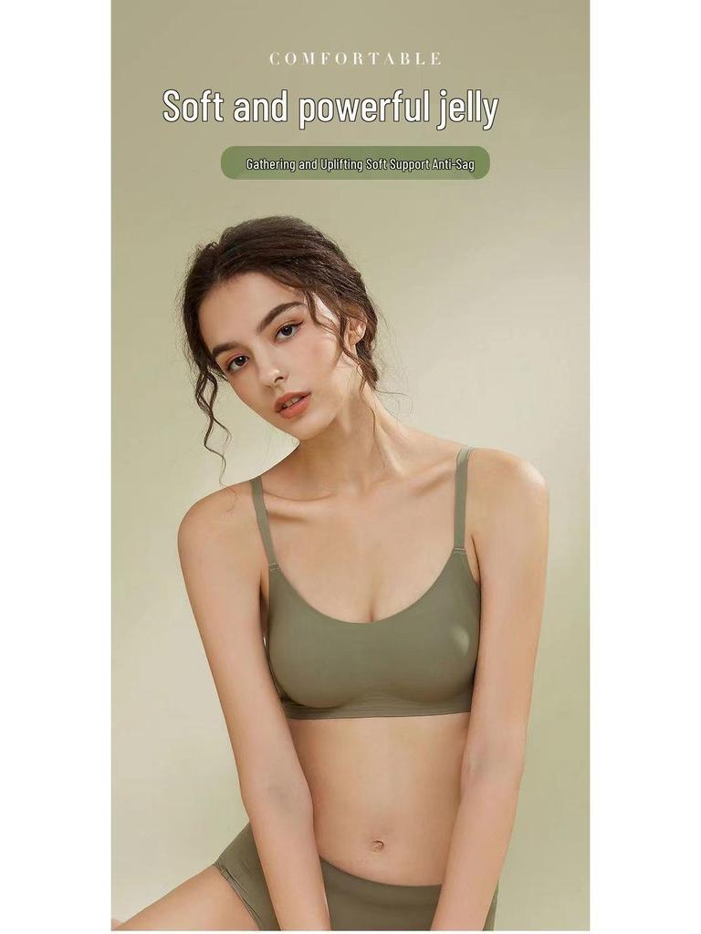 Women's Nude Seamless Wirefree Push-Up Bra Set with Jelly Strips, Adjustable for a Small Chest