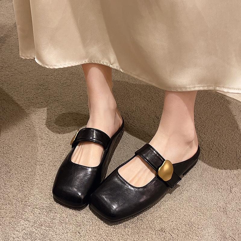Retro temperament single shoes women's 2025 spring new outer wear square head low heel thick heel Mary Jane shoes bag head drag