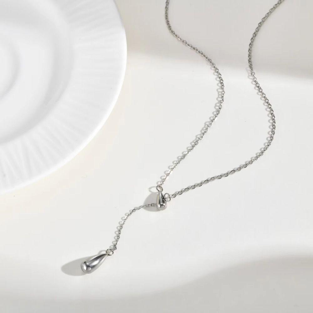 Adjustable Dewdrop Necklace Titanium Steel Metal Necklace Water Drop Tassel Necklace  Jewelry Gifts