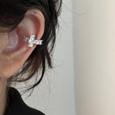Non Pierced Ear Cuff Clip On Earrings for Women Adjustable Ear Clips with Cubic Zirconia Crystal Cross Design Lightweight Comfortable Fit