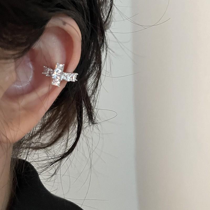 Non Pierced Ear Cuff Clip On Earrings for Women Adjustable Ear Clips with Cubic Zirconia Crystal Cross Design Lightweight Comfortable Fit
