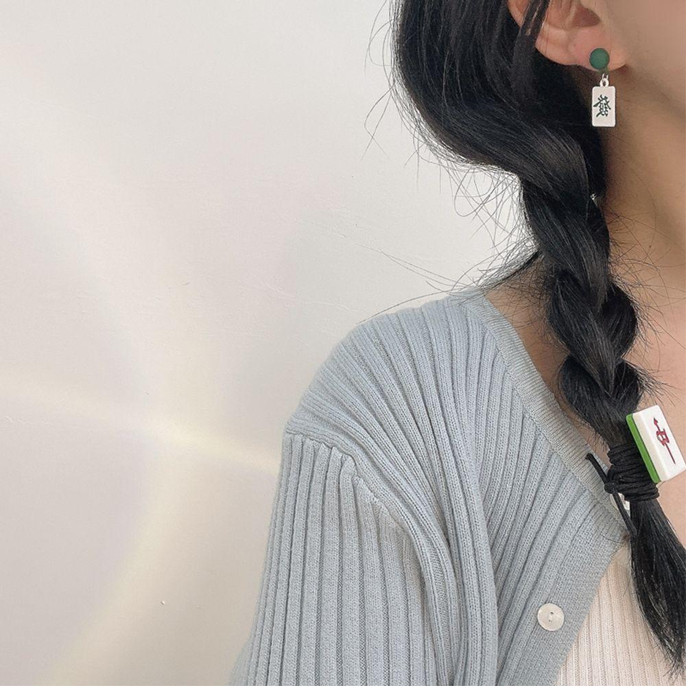 Needle Women Square Red Female Ear studs Korean Style Earrings Mahjong Earrings Geometric Earrings