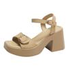 Ladies Shoes On Sale 2024 New One-word Buckle Women's Sandals Summer Open Toe Mid Heel Water Proof Concise Daily Sandals Women