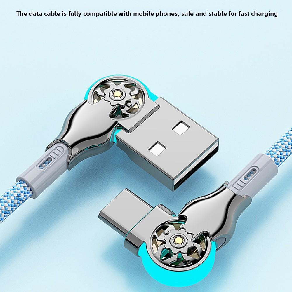 Double Bend 180 Degree Data Cable 66W Elbow Data Line Rotation Phone Charging Cable  Smartphone