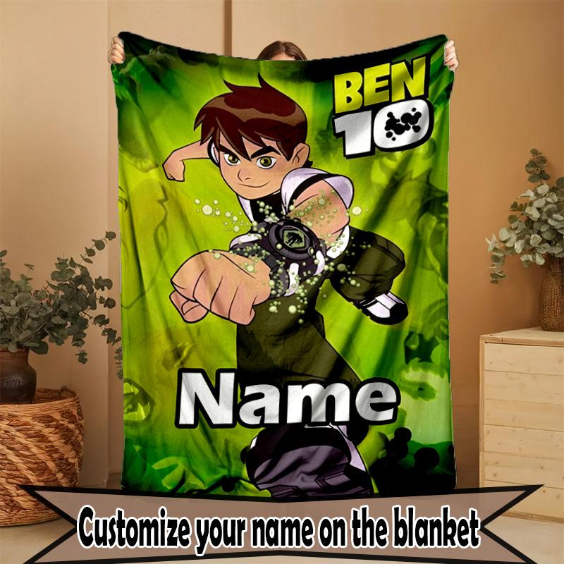 Custom Name Personalized Ben 10 Cartoon Print Blanket, Home Decor, Bedroom, Sofa, Camping, Couch, Gifts for Birthday ChristmasEnthusiasts