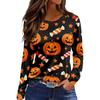Women Long Sleeve Crew Neck Top Halloween Print Split Hem Casual Loose Fit Pullover Shirt for Fall Seasonal Wear