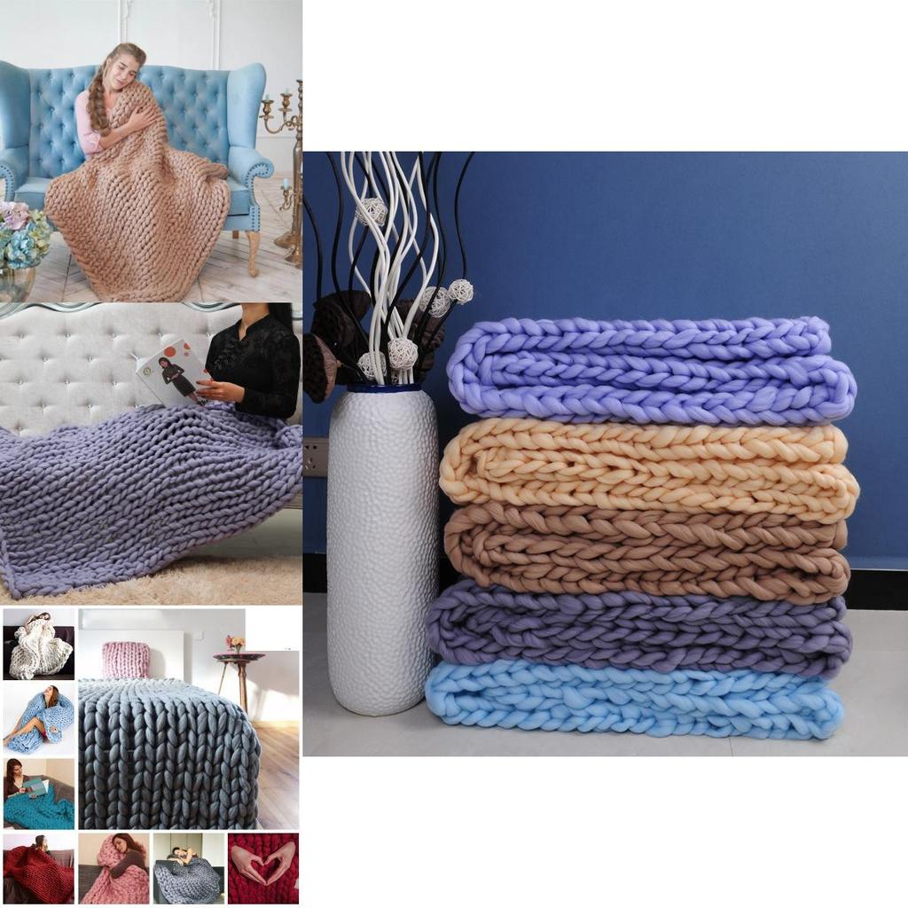 Wunsch Gemütliche Handgewebte Dicke Garn Decke Für Erwachsene Stilvolle Sofaüberwurf Weich Und Plüsch