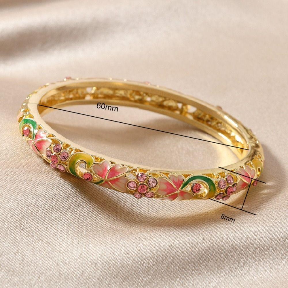 Gold Plated Cloisonne Bracelet Double Bangle Traditional Chinese Double Bangle Flower Pattern Enamel Design Ethnic Bracelet