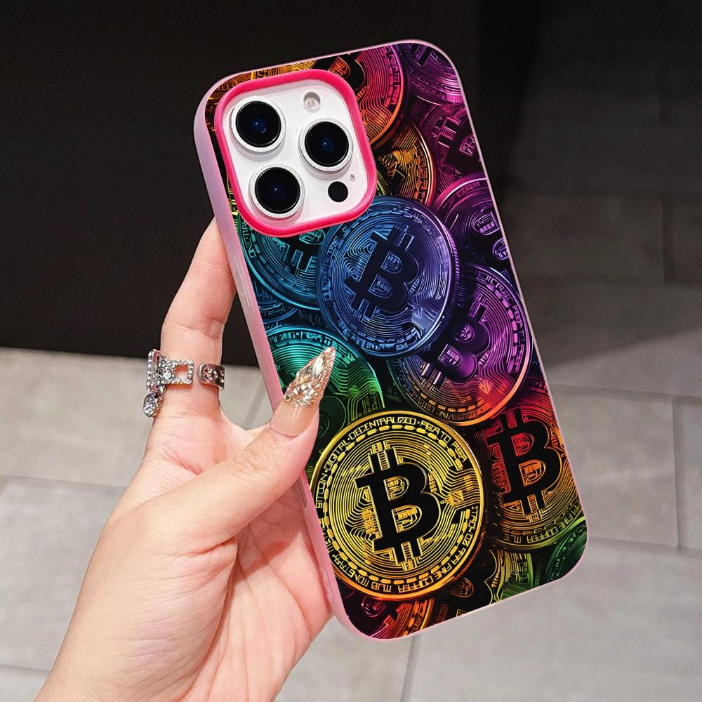 

Bitcion Pattern Phone Case for iPhone 17 16 15 14 13 12 11 Air Pro Max Plus Jelly Double layer Rose Red Cover iPhone 15 Pro Max