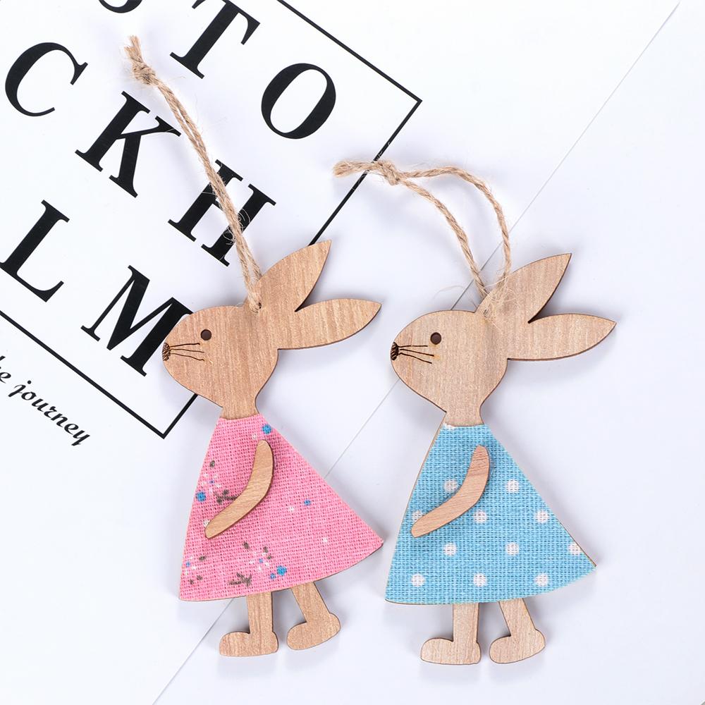 3PCS DIY Wooden Hanging Home Decorations Easter Rabbit Easter Ornaments Wood Crafts Cute Bunny