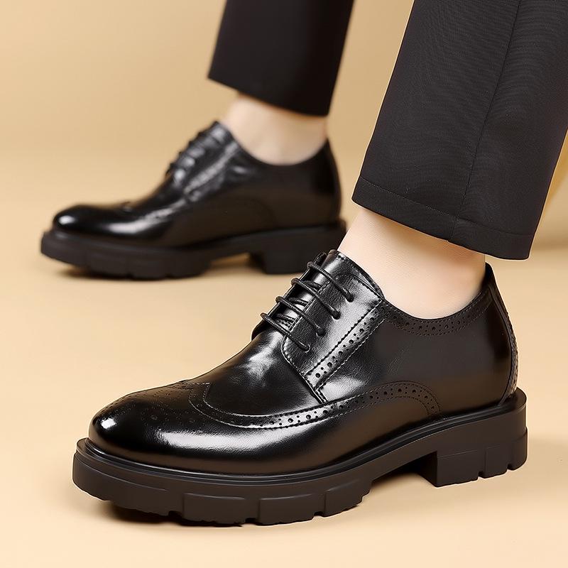 Herren-Größenerhöhende Brogue-Lederschuhe - Modell 2026, Lässig-Business, Dicke Sohle, Perfekt für Hochzeiten und Bräutigame