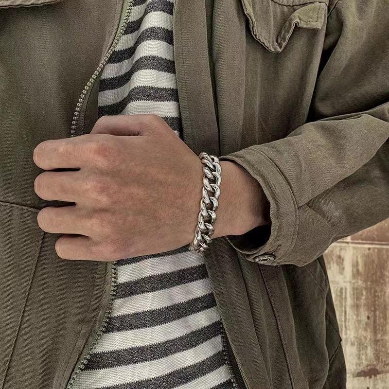 2026 Vintage Einfach Gut Kunst 13,5 mm Schwer Herren Silber Armband Schnalle Ring Trend