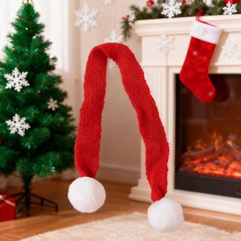 

Різдвяний в язаний шарф для кота, Поліестер, Маленькі хутряні кульки, Декоративні іграшки, Аксесуари, Смужки, Шарфи для домашніх тварин 2*30cm червоний