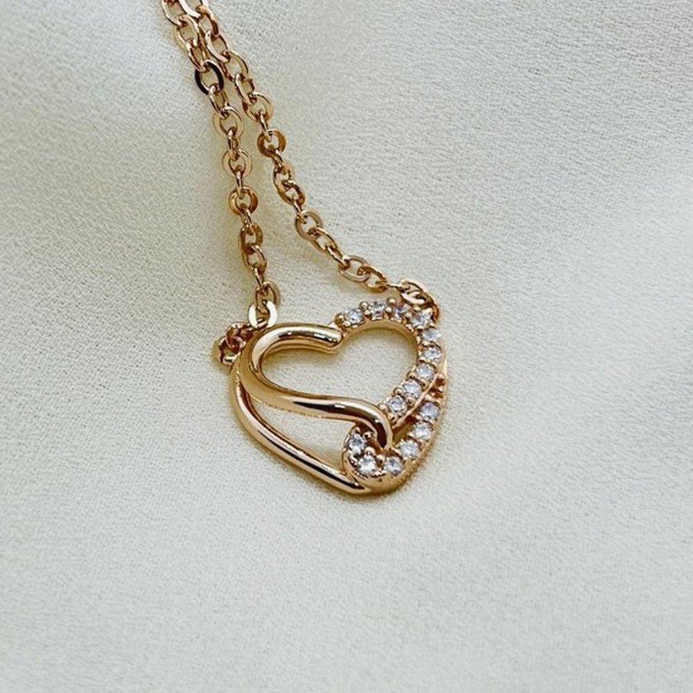 Cubic Twisted Heart Layered Fashion Silver Necklace Accessories Heart Necklace Cubic Necklace Dancing Stone Necklace