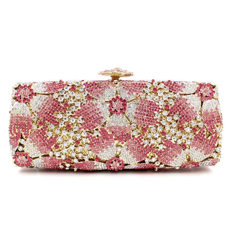 Borsa da Festa Lusso Multi Fiore Cristallo Donna Regalo Sposa Pochette Strass Borsa Marca Floreale Diamante Borse da Sera