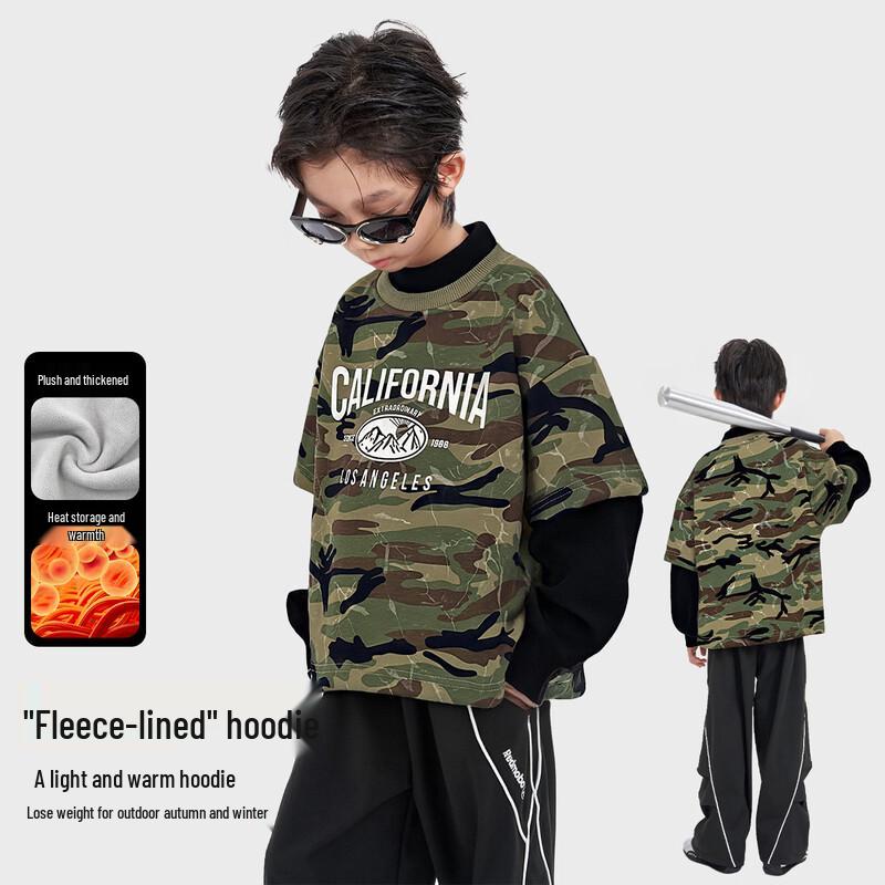 Boy s Camouflage Faux Two-Piece Fleece Sweatshirt 130