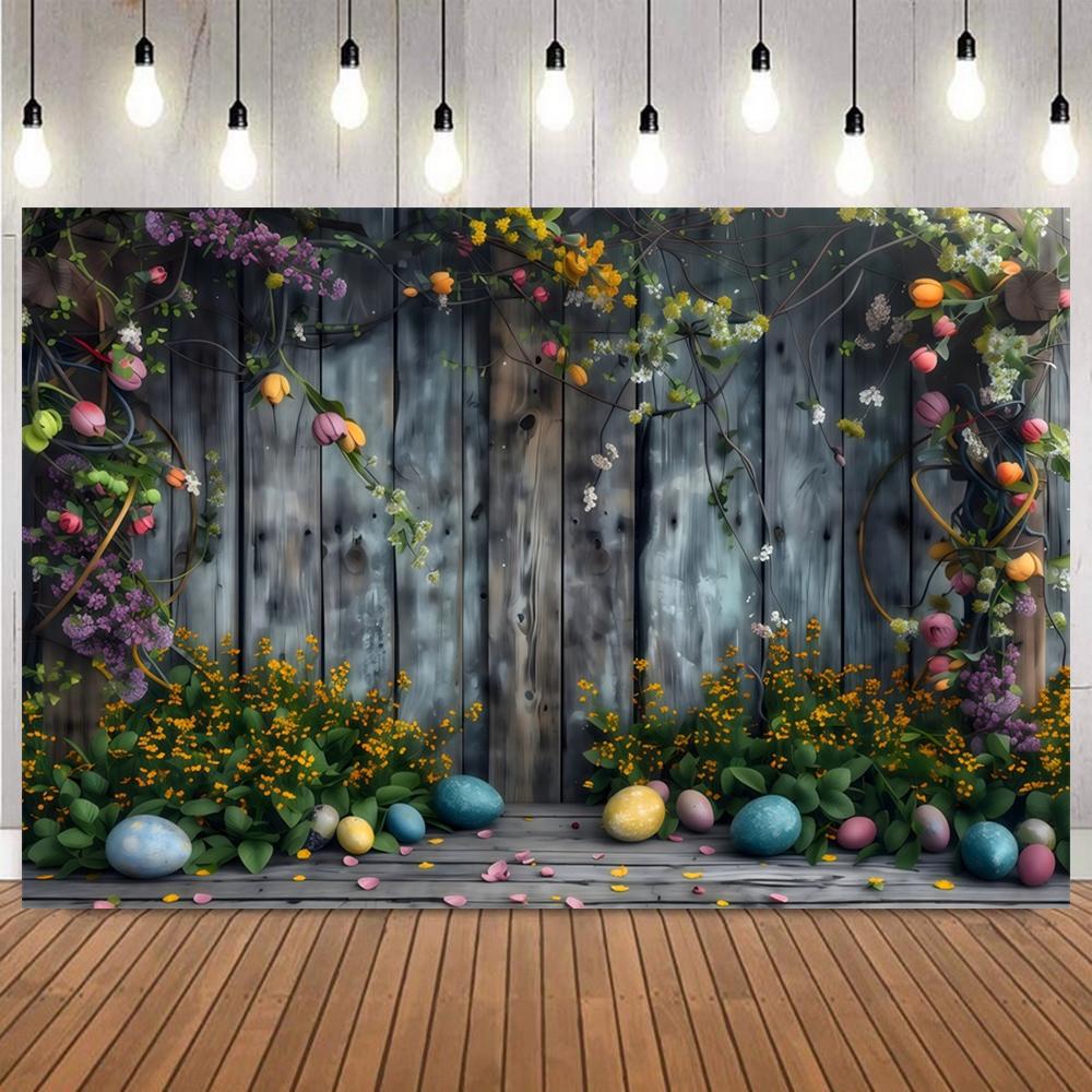 Happy Easter Photography Background Spring Flowers Colorful Eggs Rabbit Easter Party Decor Baby Kids Portrait Photo Backdrop7