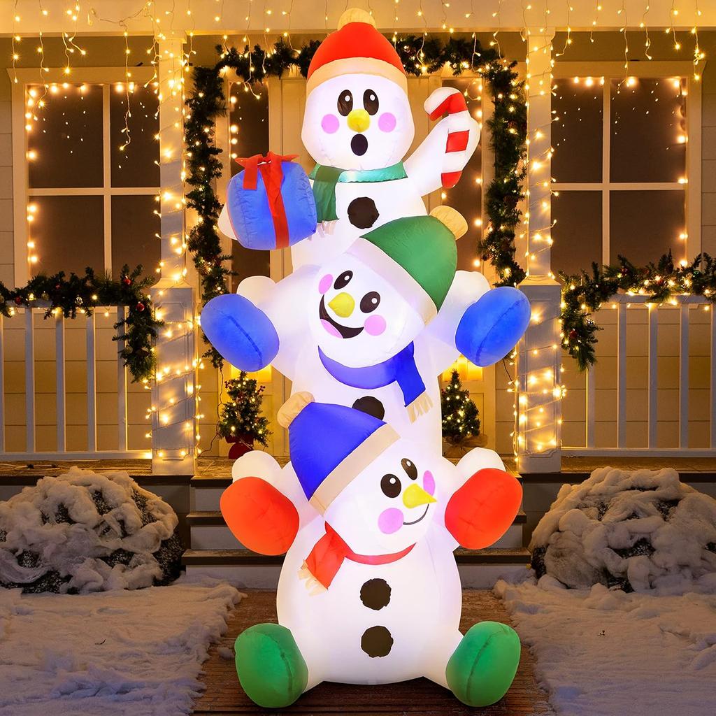 JOYFY 6 FT Christmas Inflatable Decoration Stacked Snowman with Build-in LEDs Inflatables for Xmas Party Home Christmas Décor