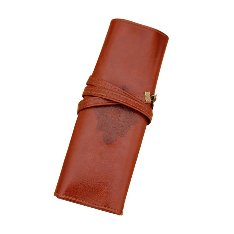 

1Pcs Vintage Retro UP Leather Roll Pencil Case Twilight Saga Cosmetic Roll Bag for Women Gifts Stationery Brush Makeup Supplies коричневый