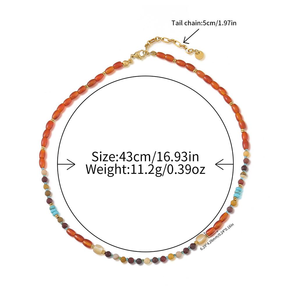 GEMCHIC Women s New Chinese Style Natural Red Agate Beaded Necklace Vintage Colorful Stone Pendant Chain