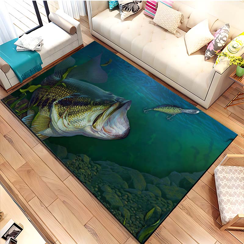 15 Sizes Lure Fishing Rug Anti-Slip Mat Dining Room Living Room Area Rug Soft Bedroom Rug Fishing Lovers Gift Home Decor