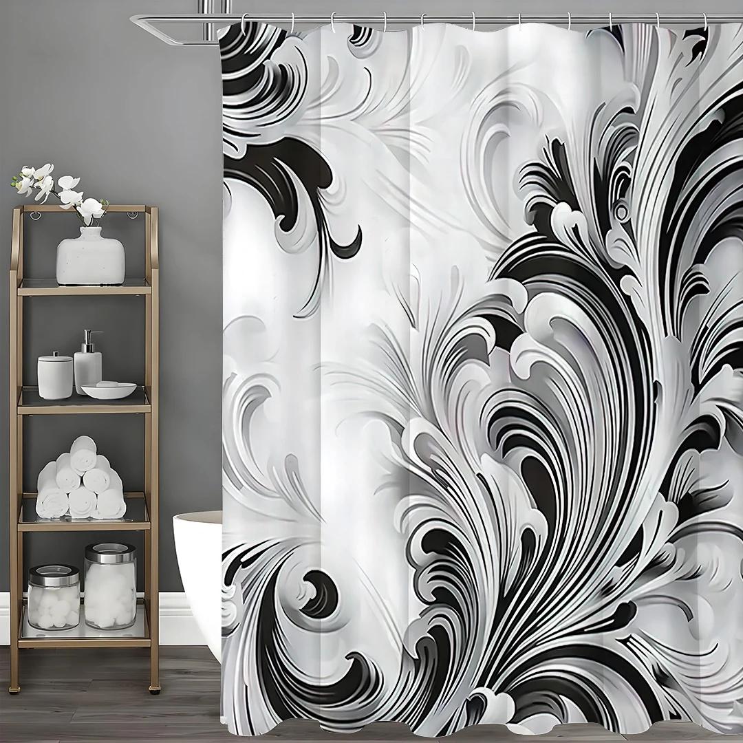 

Black And White Patterned Shower Curtain, Bathroom Decorative Shower Curtain, Waterproof Shower Curtain With Hooks W60H190(CM)-1 Pcs