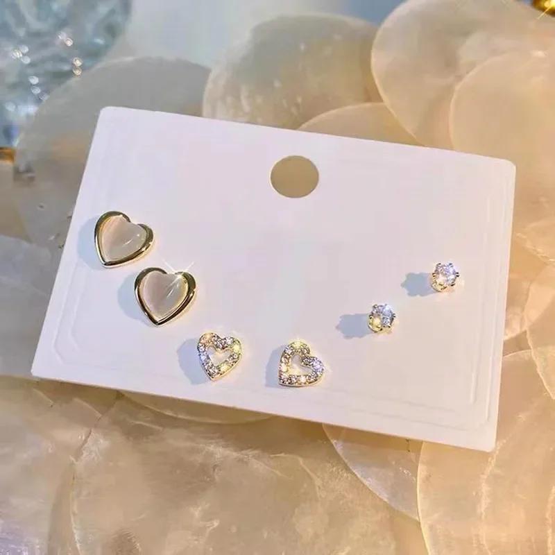 A Suit of Summertime Dazzle Colour Small Stone Sweet Earrings SetS for Women Crystal Clear Butterfly Love Heart Set Paty Jewerly
