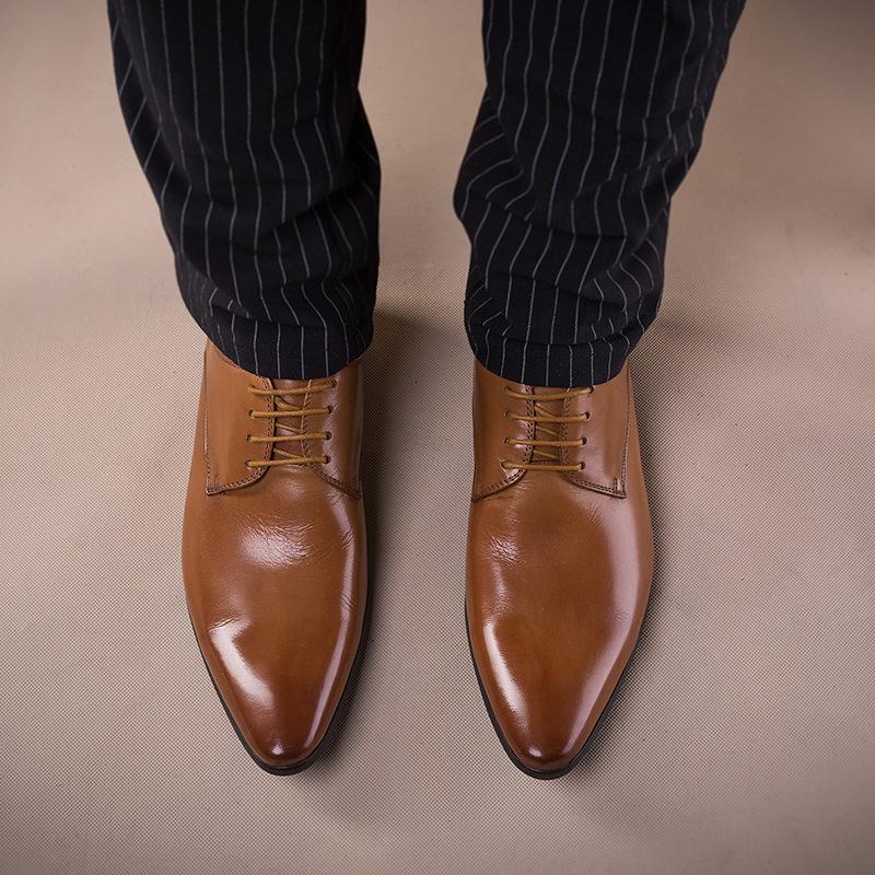 Men's Pointed Toe Leather Dress Shoes - Black European Style