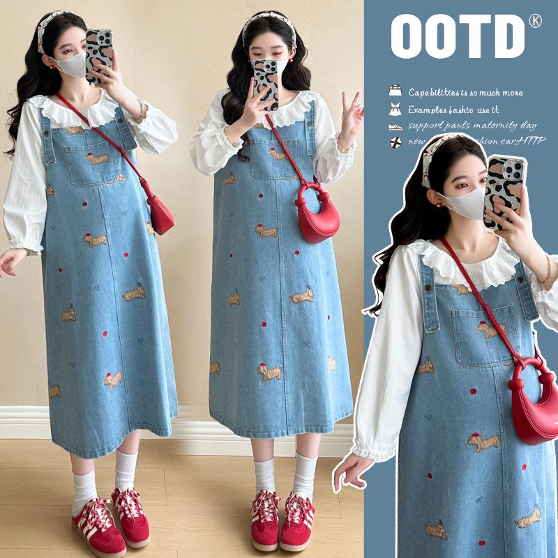Maternity Denim Overalls & Shirt Set for Women - Spring 2026 Plus Size, Cute Design