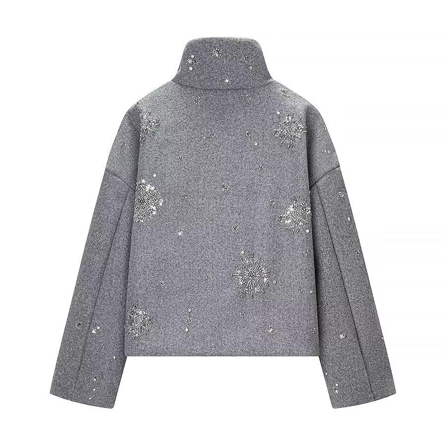 European and American style, new women's clothing, fashionable, casual, printed beaded woolen jacket