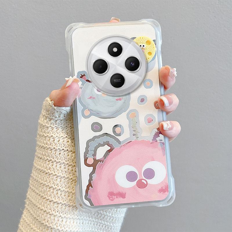 KEYSION Crossbody Strap Phone Case for Redmi 14C Cute Cartoon Long Lanyard Mirror Shockproof Cover for Xiaomi POCO C75
