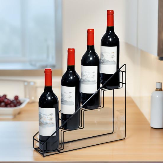 Yousheng Tiered Wine Rack Trapezoidal Step Design Metal Storage Shelf 4-Bottle Holder Kitchen Organizer Coffee Syrup Container Rack