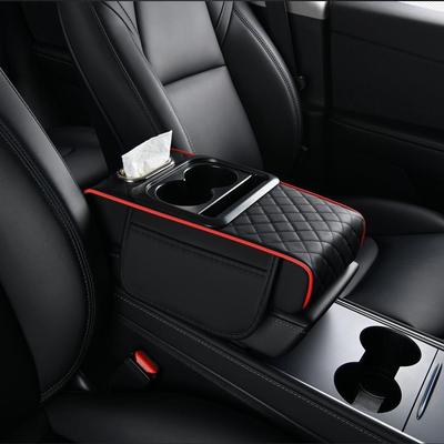 Car Central Armrest Pad & Storage: Heightened Cushion with Tissue Box, Cup Holder, and Integrated Bag