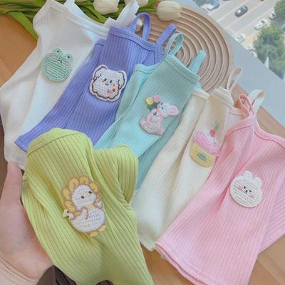 Girls' Candy Color Cartoon Embroidery Sleeveless Summer Camisole - Knitted Slim Fit 2023