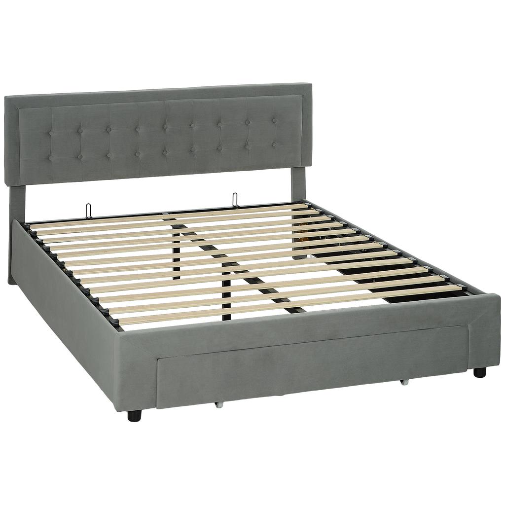 King Size Ottoman Bed Frame, with Front Drawer - Grey
