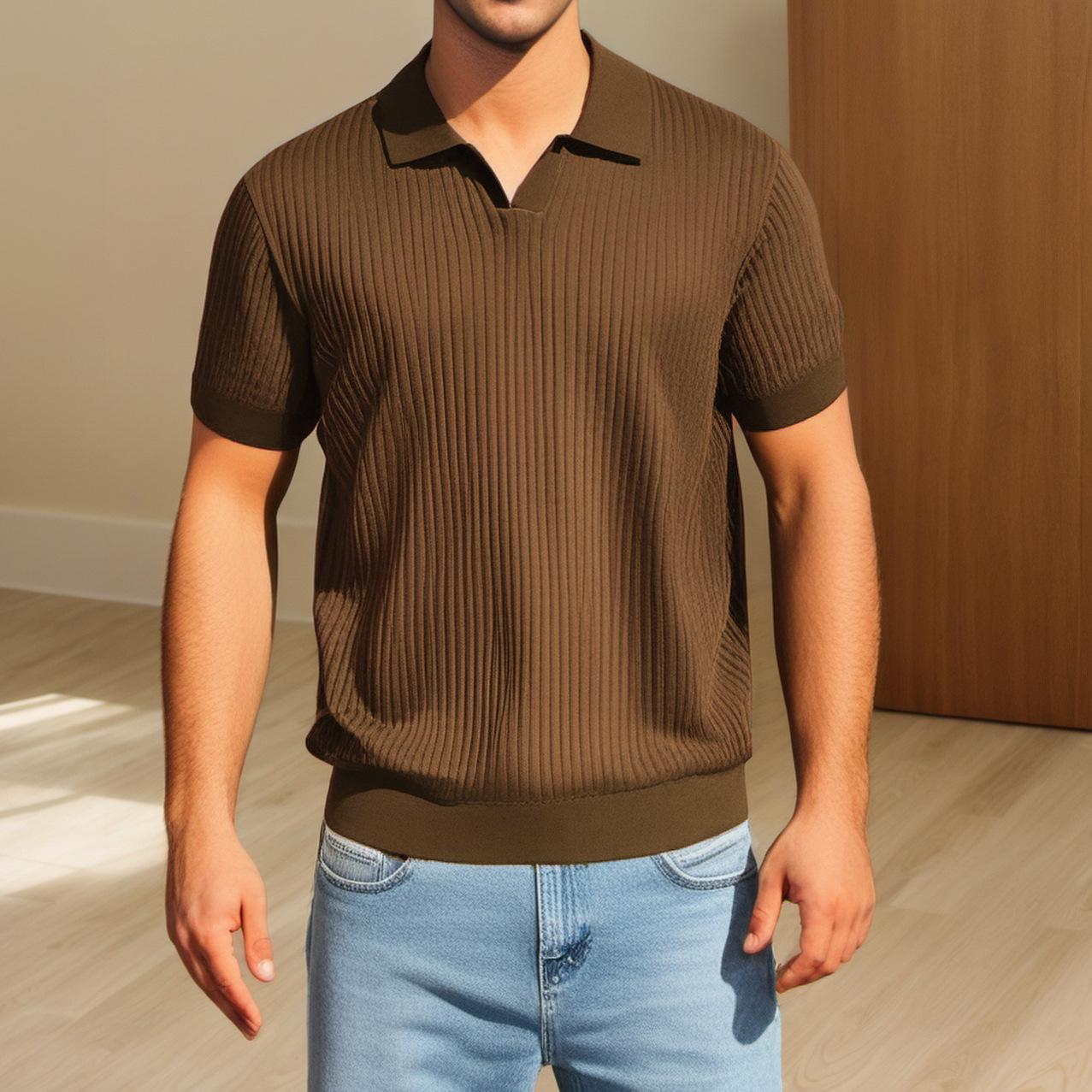 

Трикотажная рубашка поло с коротким рукавом, мужская, с V-образным вырезом, премиум-класса, корейская версия, повседневная, с узкими лацканами 3XL