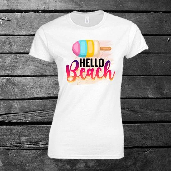 Hello Beach Ladies T-shirt Gift Present Holiday Summertime 4XL