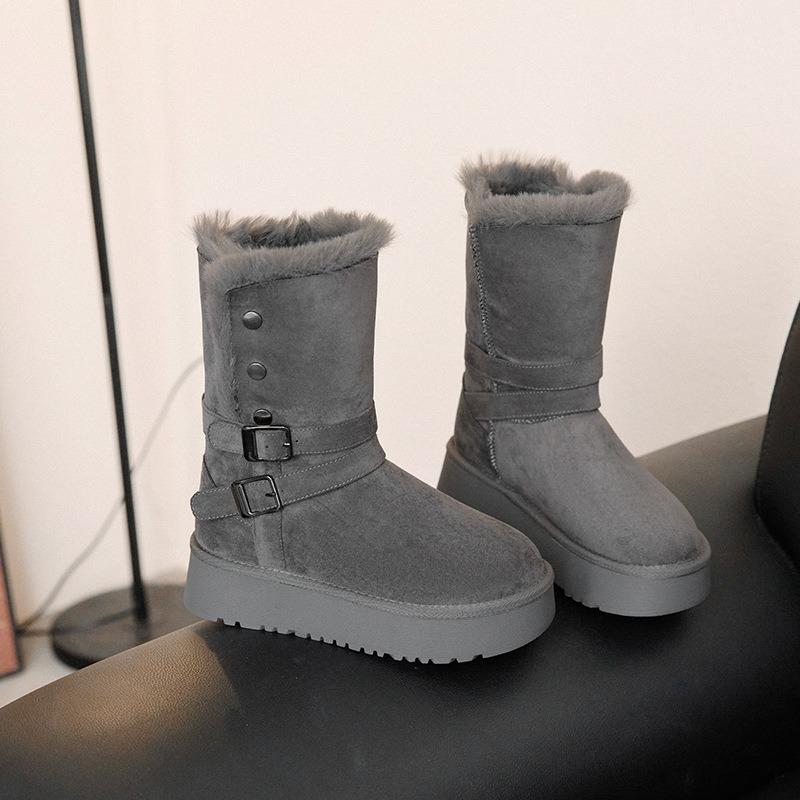 Short Cotton Boots Winter Long Snow Boots Warm Non-slip Cotton Shoes Outdoor Leisure Thick-soled Heightening Boots Women