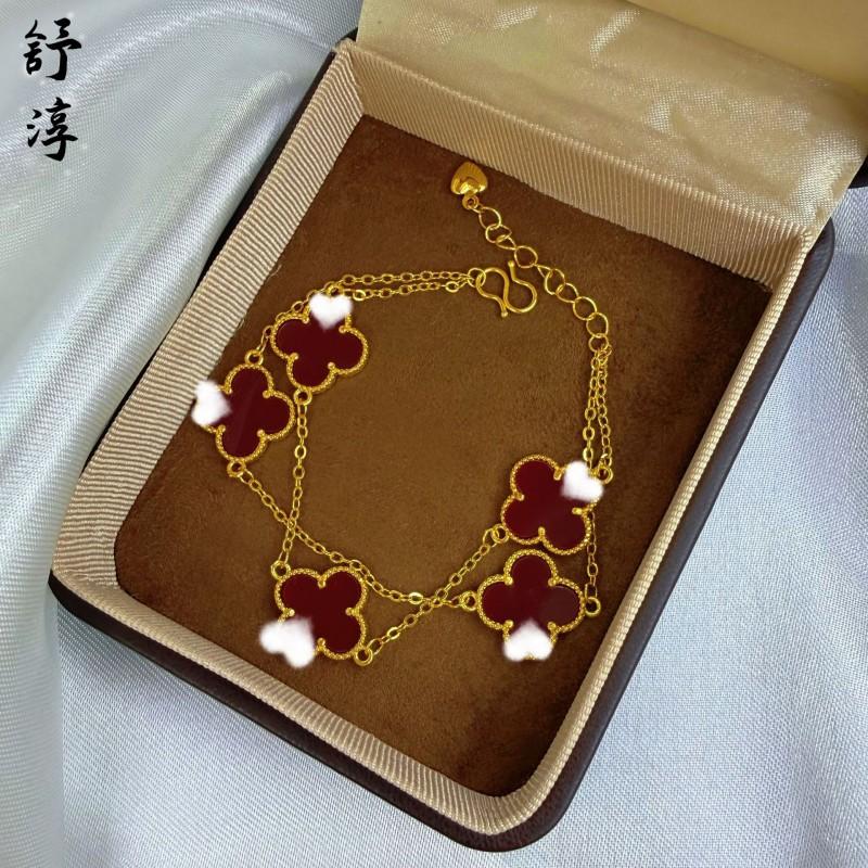 24K Gold Plated Clover Jewelry Set Women Shell Inlay New Style