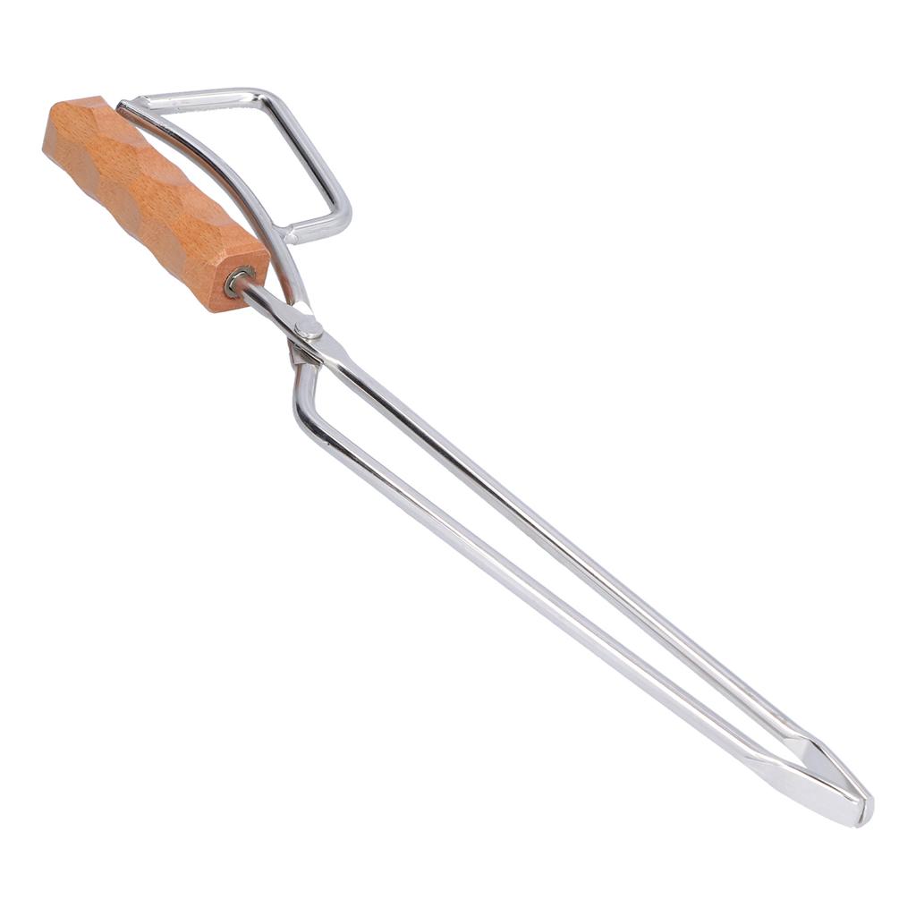 Log Tongs Beech Wood Handle Stainless Steel Clamp High Temperature Resistance Fire Tong for Outdoor