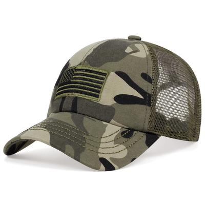 Berretto da baseball tattico dell'esercito Berretti estivi in ​​rete traspirante Uomo Donna Cappello da golf mimetico Cappelli da camionista con bandiera americana