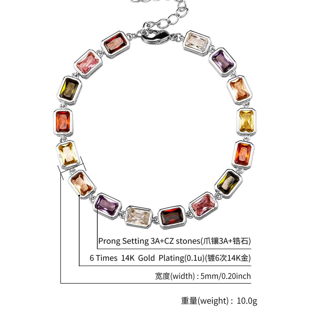 Stylish Colorful Square Rock Sugar Chain 10Mm Full Of Sparkling Zircon Pearl Bracelet Hip Hop Necklace