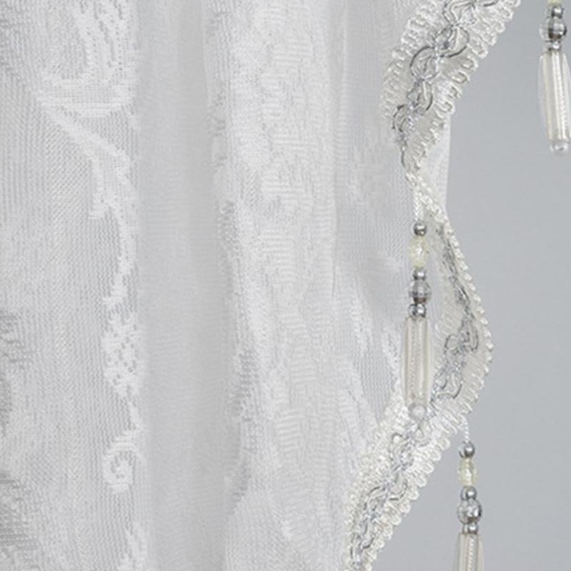 Translucents Laces Window Valance with Beadeds Fringes and Florals for Soft Light and Privacy in Bedrooms or Living Room