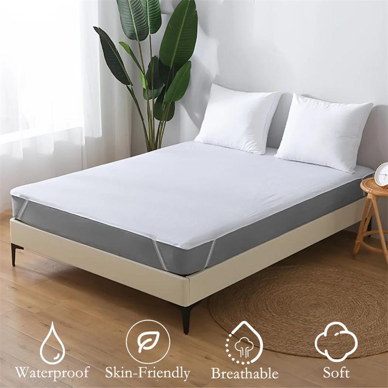 Waterproof White Mattress Pad Cover Terry Cloth Bed Fitted Sheet Elastic Belt Fix Mattress Topper Anti Water Sheet