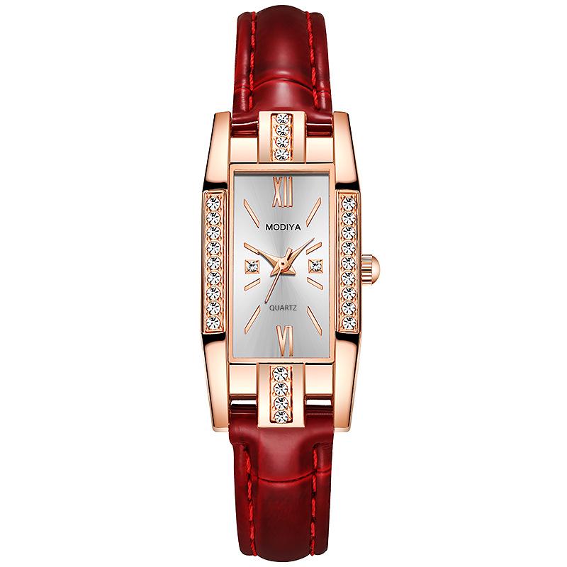 Exquisite Women's Square Dial Quartz Watch with Green Strap and Diamond Accents